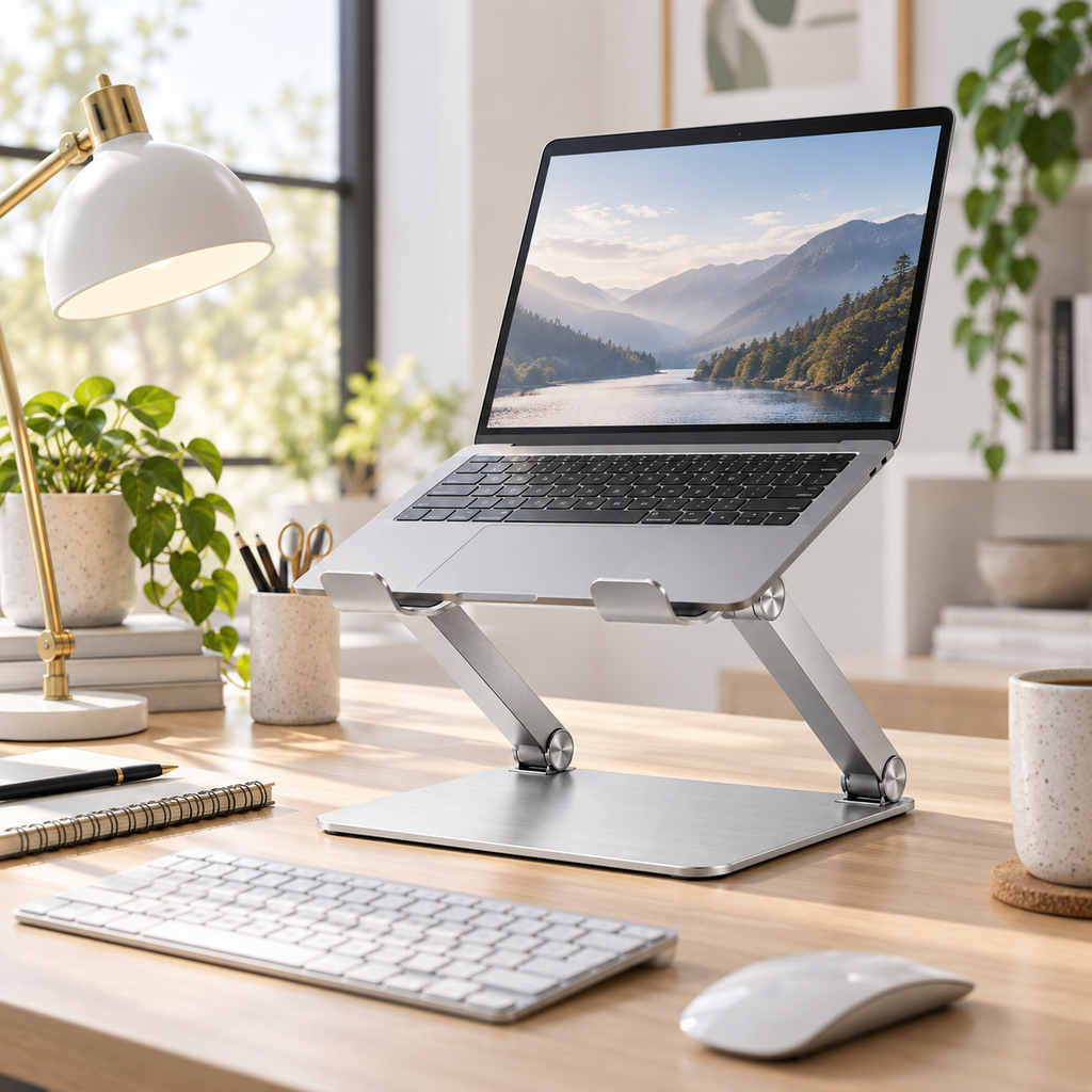 Adjustable Aluminum Laptop Stand – Ergonomic Foldable Desk Riser