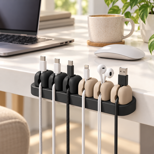 6-Slot Desktop Cable Organizer – Cord Management Holder for Desk & Office