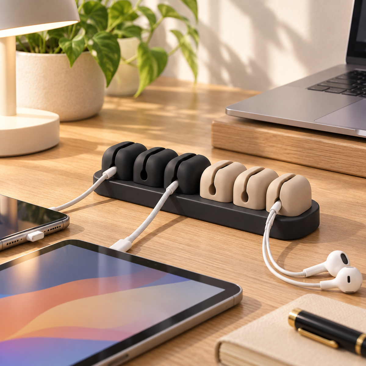 6-Slot Desktop Cable Organizer – Cord Management Holder for Desk & Office