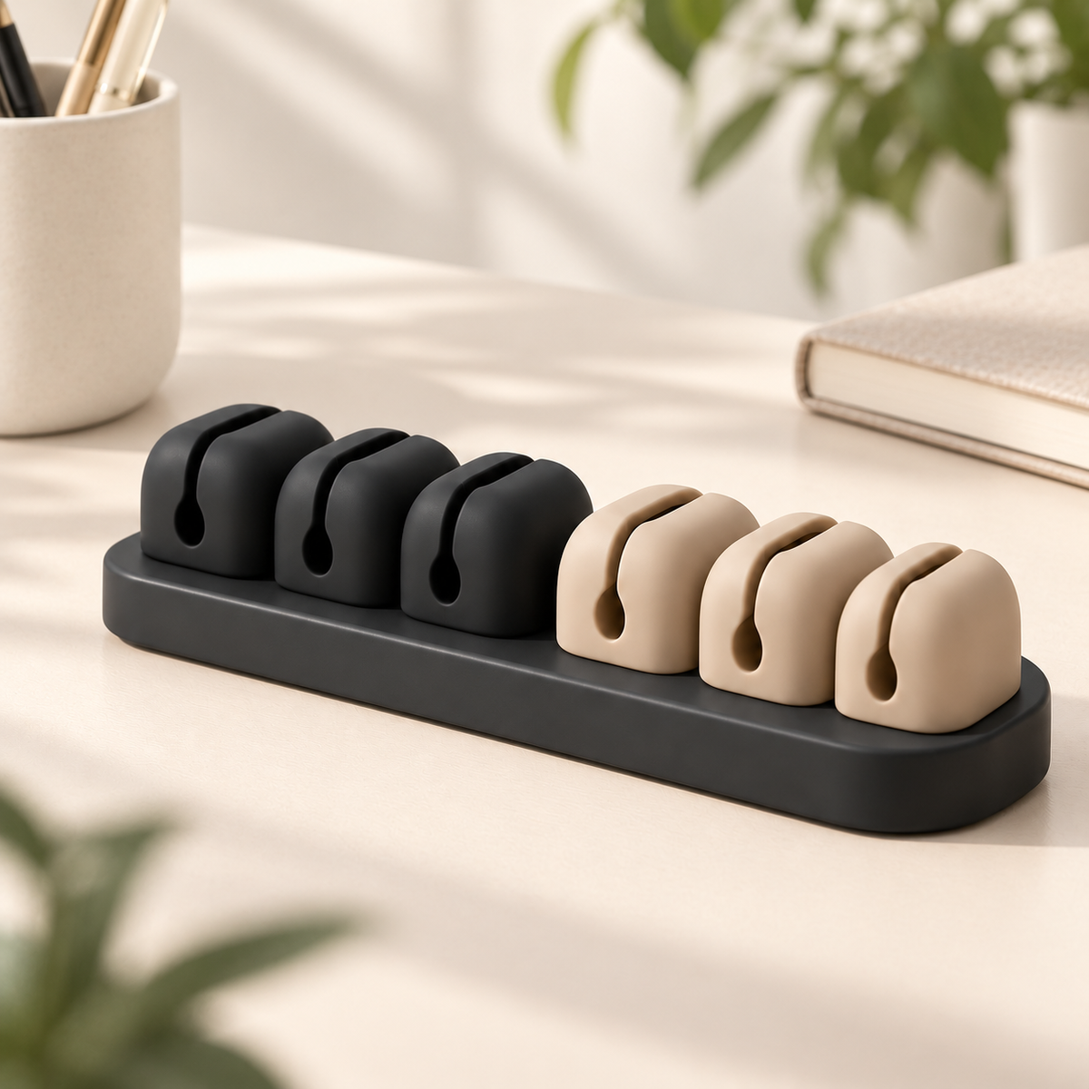 6-Slot Desktop Cable Organizer – Cord Management Holder for Desk & Office