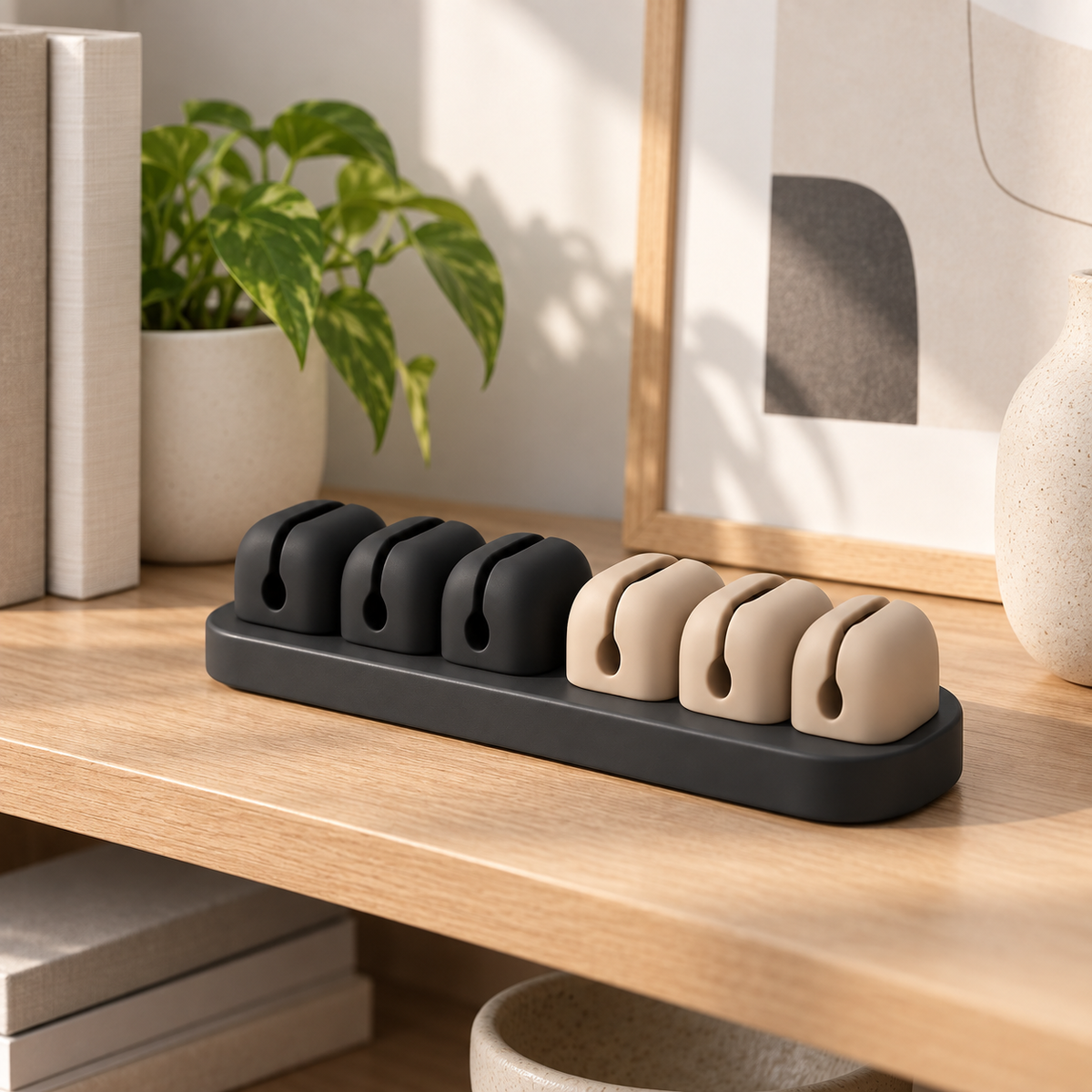 6-Slot Desktop Cable Organizer – Cord Management Holder for Desk & Office