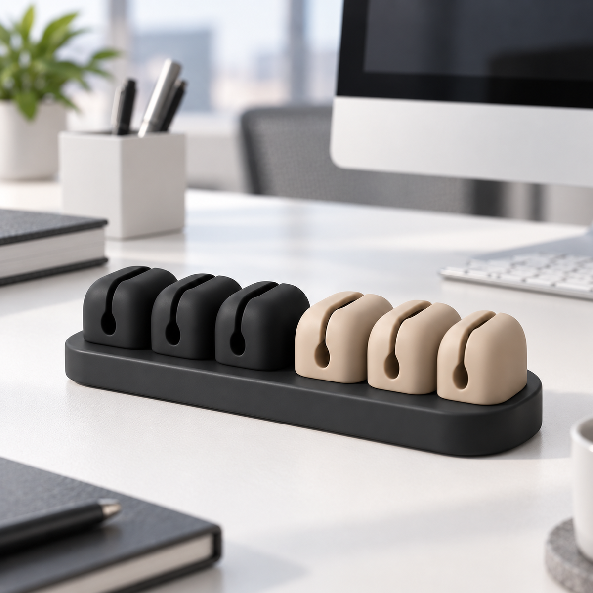6-Slot Desktop Cable Organizer – Cord Management Holder for Desk & Office
