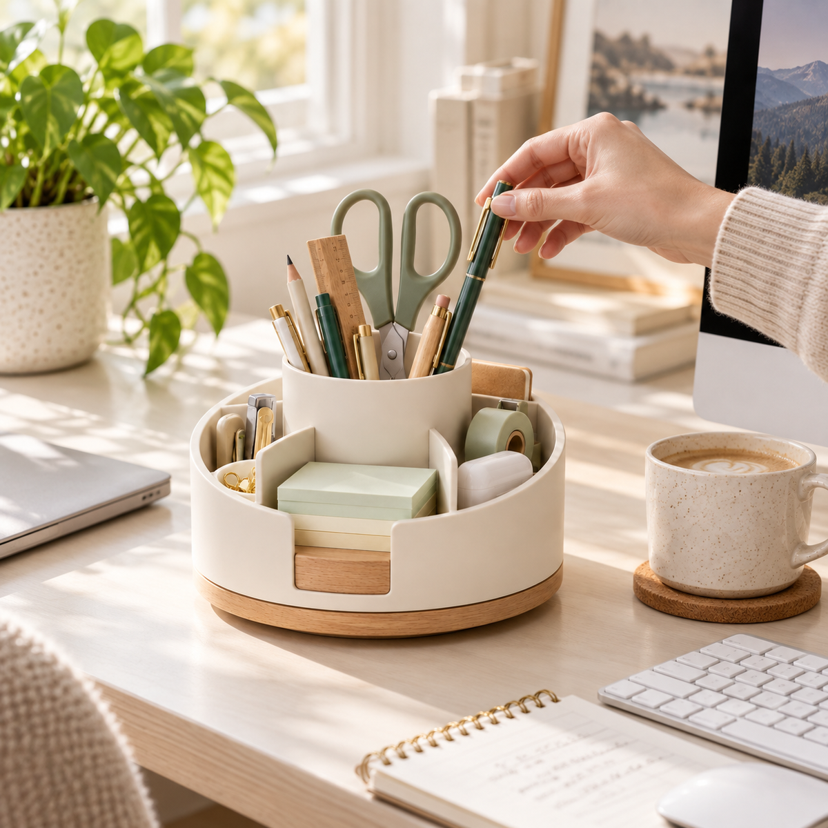 Rotating Desktop Organizer – Multi-Compartment Office Supply Caddy