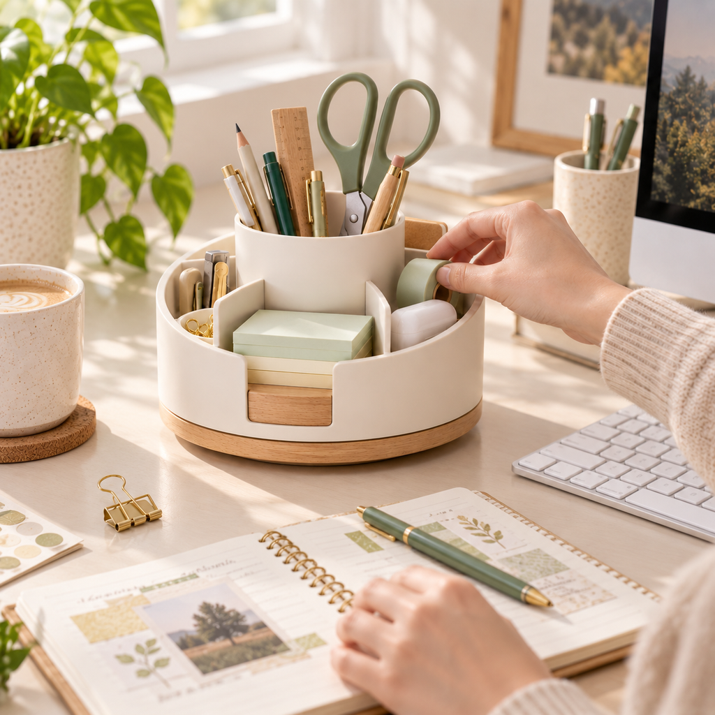 Rotating Desktop Organizer – Multi-Compartment Office Supply Caddy