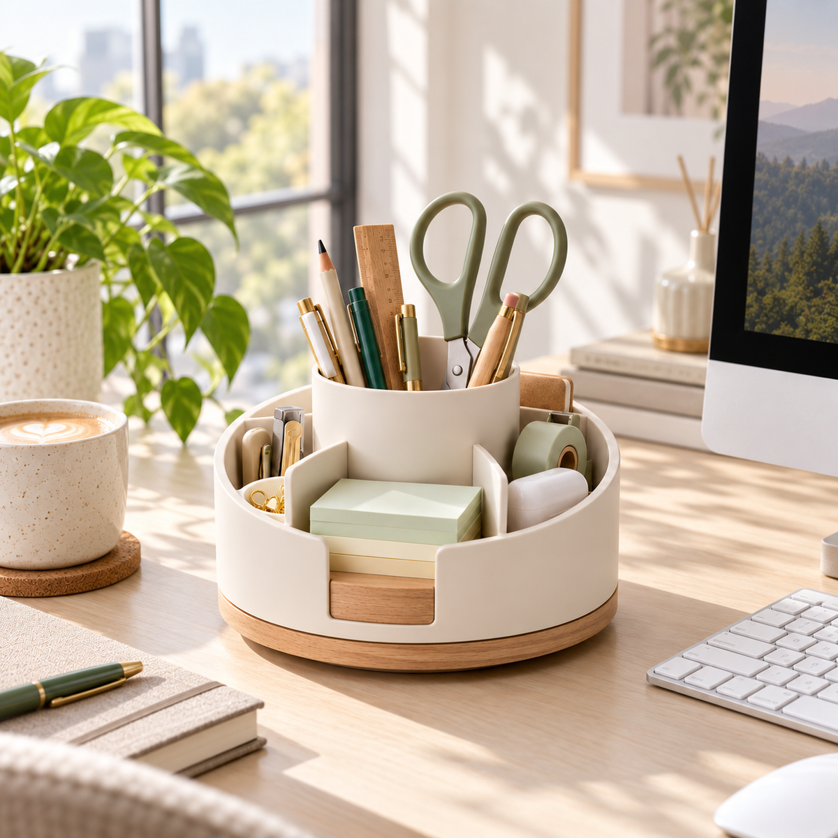 Rotating Desktop Organizer – Multi-Compartment Office Supply Caddy