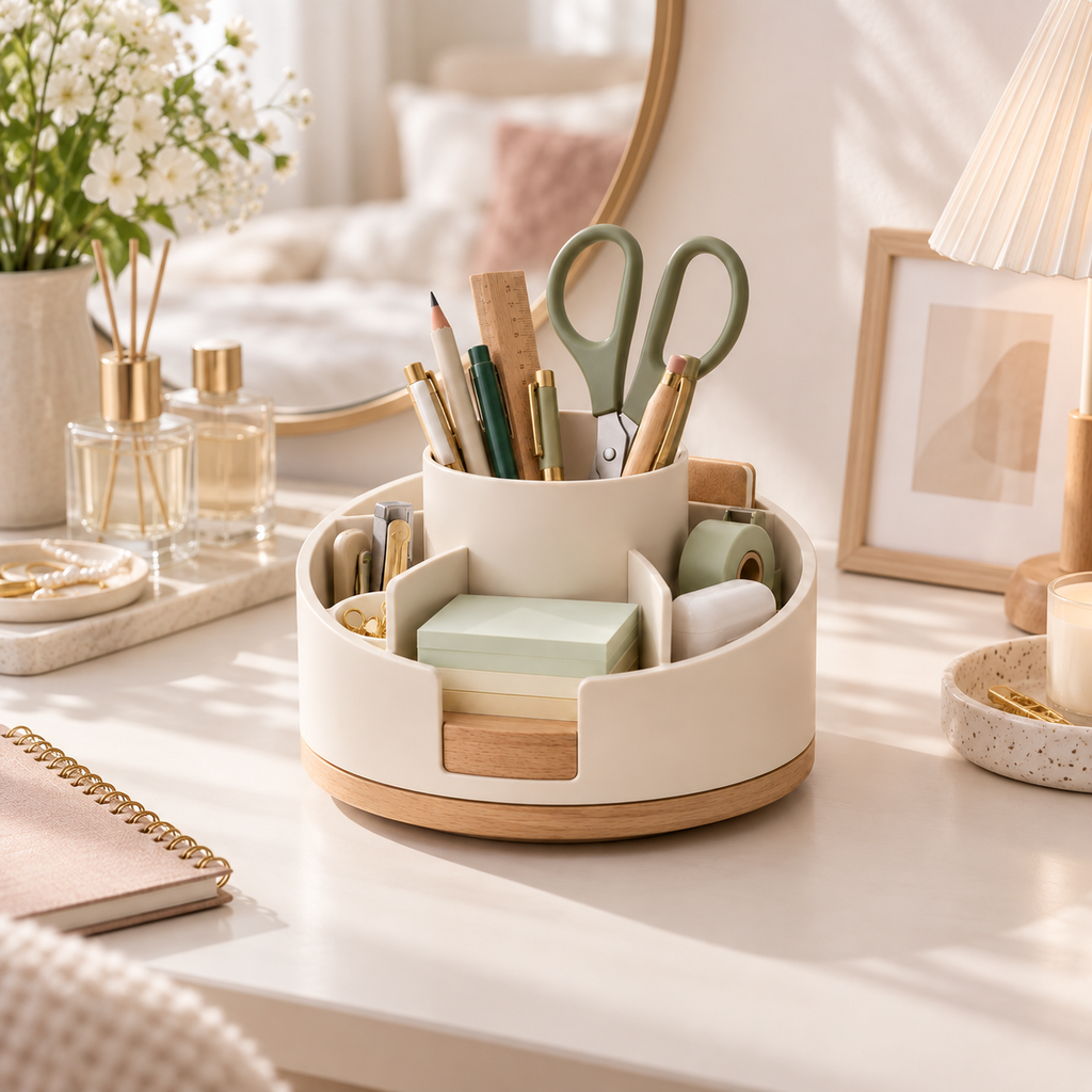 Rotating Desktop Organizer – Multi-Compartment Office Supply Caddy