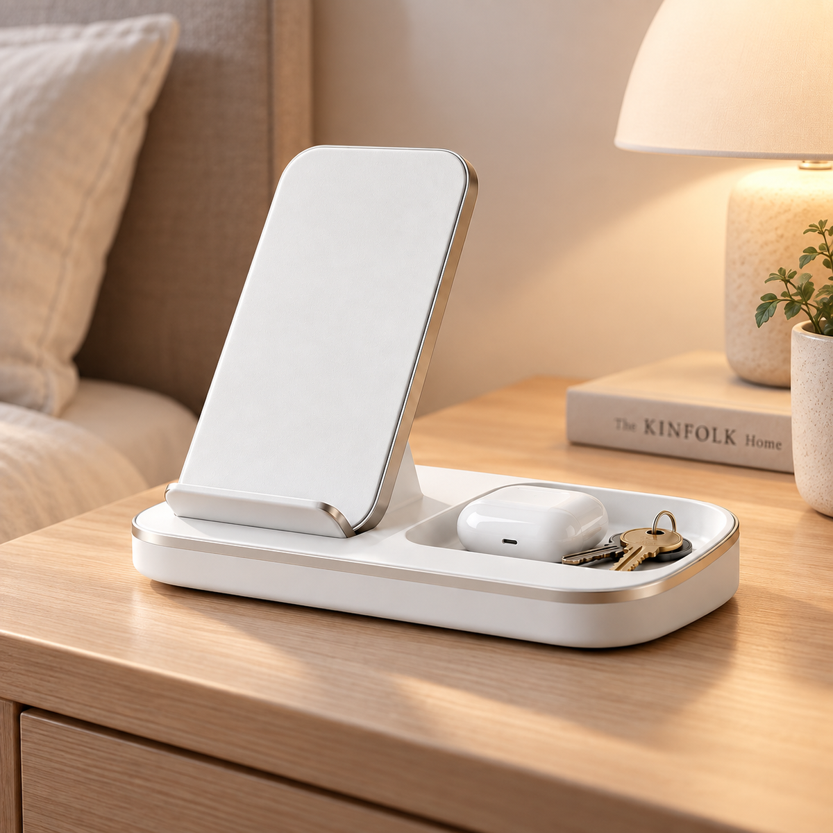 Wireless Charging Stand with Catchall Tray – Desktop Phone Charger & Organizer