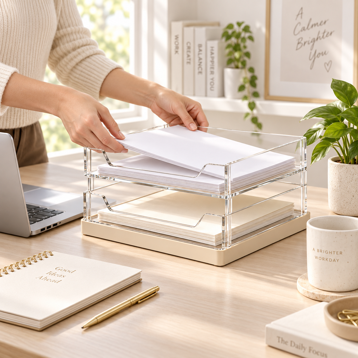 2-Tier Clear Acrylic Document Tray – Stackable Desktop File Organizer