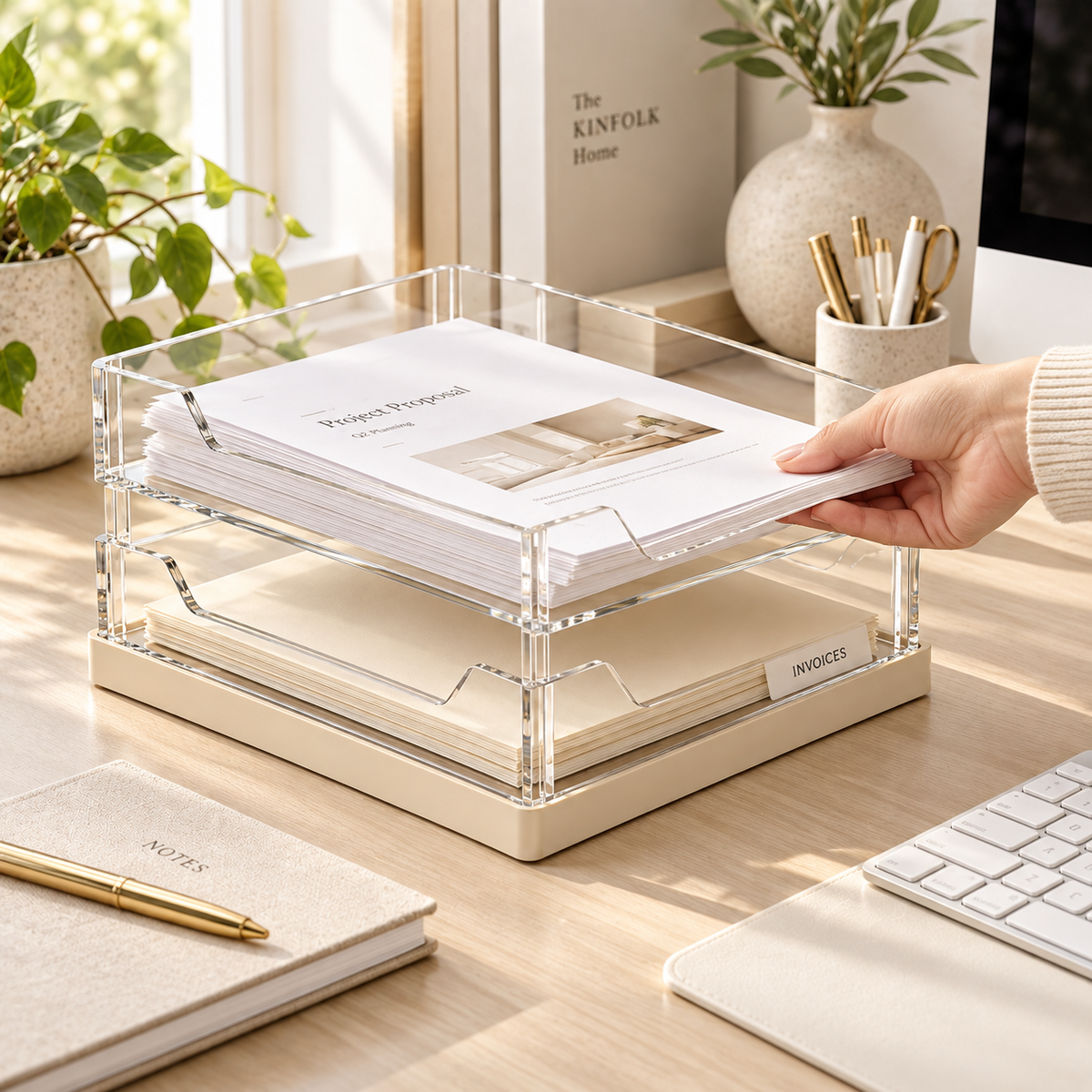 2-Tier Clear Acrylic Document Tray – Stackable Desktop File Organizer