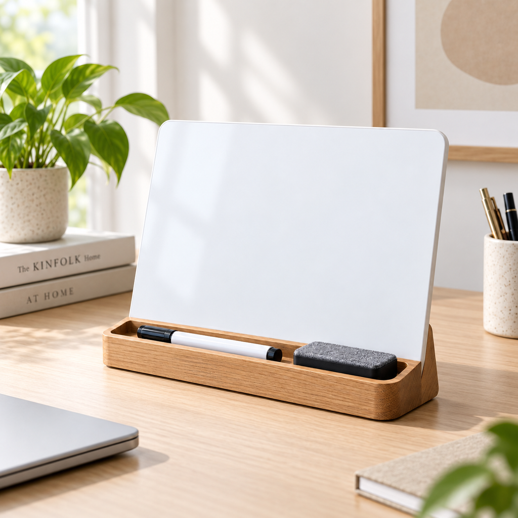 Desktop Dry Erase Board with Wooden Stand – Reusable Weekly Planner & Memo Board