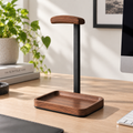 Wooden Headphone Stand with Catchall Tray – Desktop Headset Holder & Valet Organizer