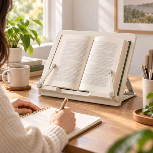 Adjustable Desktop Book & Tablet Stand – Foldable Reading Holder