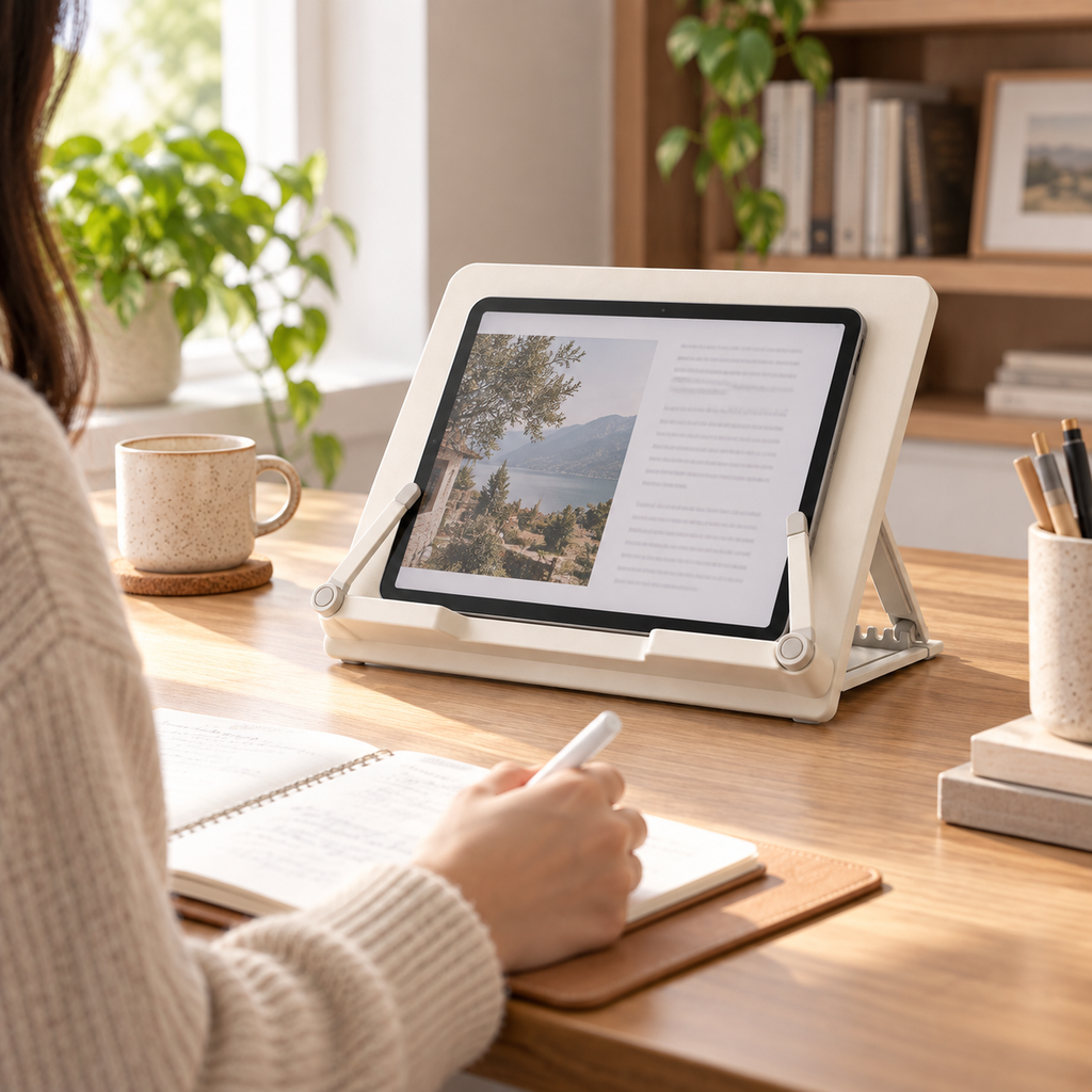 Adjustable Desktop Book & Tablet Stand – Foldable Reading Holder