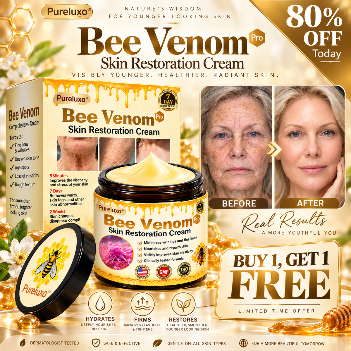 🔥Official Brand Shop丨Pureluxo® Bee venom Pro Comprehensive Cream—Tightening for Skin Types