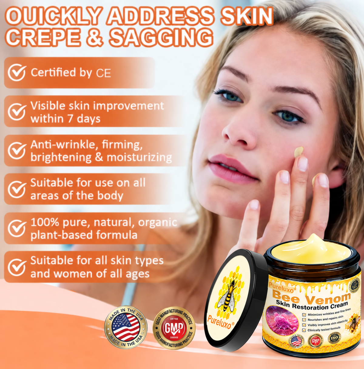 🔥Official Brand Shop丨Pureluxo® Bee venom Pro Comprehensive Cream—Tightening for Skin Types